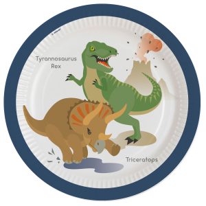8 Pratos Dinossauro Feliz Papel Redondo 23 cm