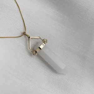 Colar Difusor Pessoal De Cristal Quartzo Branco Dourado