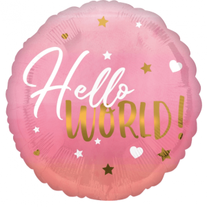Balão Foil 45Cm Hello World Rosa