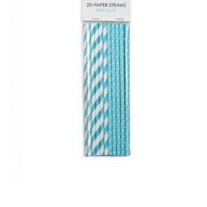 20 Palhinhas De Papel – Azul às riscas e Dots