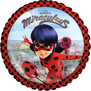 BALÃO FOIL PADRÃO “MIRACULOUS LADY BUG” REDONDO, S60, EMBALADO, 43CM