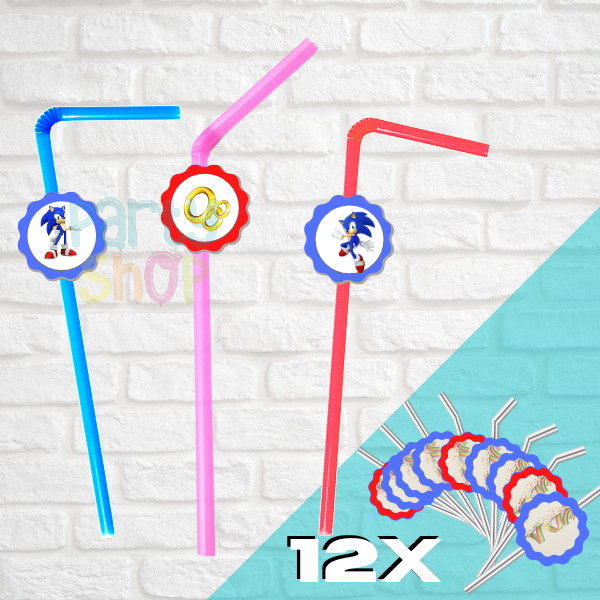 12 Palhinhas Para Festa De Sonic - Image 2