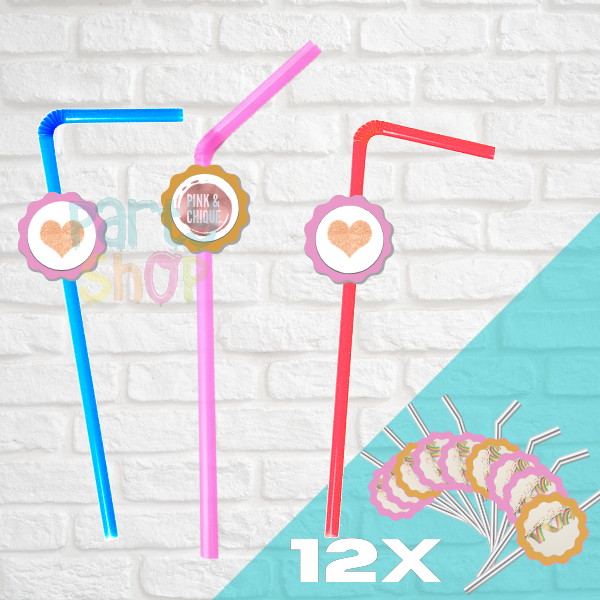 12 Palhinhas Para Festa De Pink & Gold