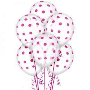 6 Balões Transparentes Com Pintas Rosa