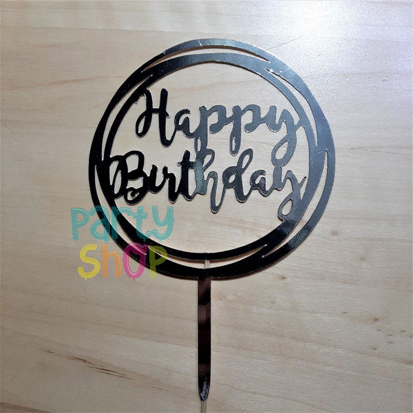 Topo Para Bolo Happy Birthday Prateado - Image 2